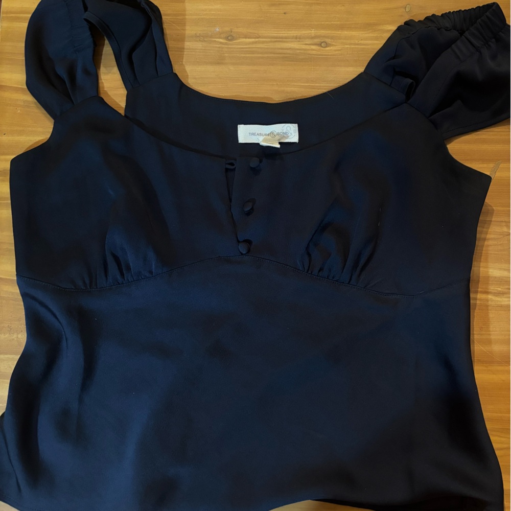Treasure & Bond Navy Buttoned Top